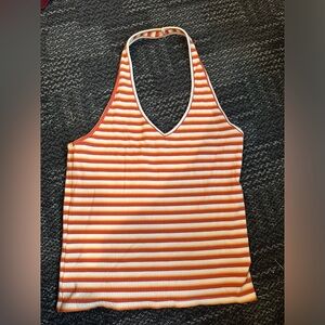 American Eagle white orange and red halter top